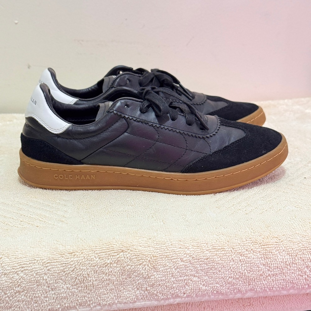 Cole Haan Women Black Leather Suede GrandPro Rally Court Sneakers Size 8B